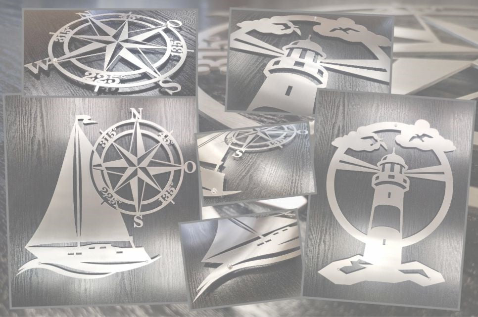 collage von maritimer Wanddeko aus Metall