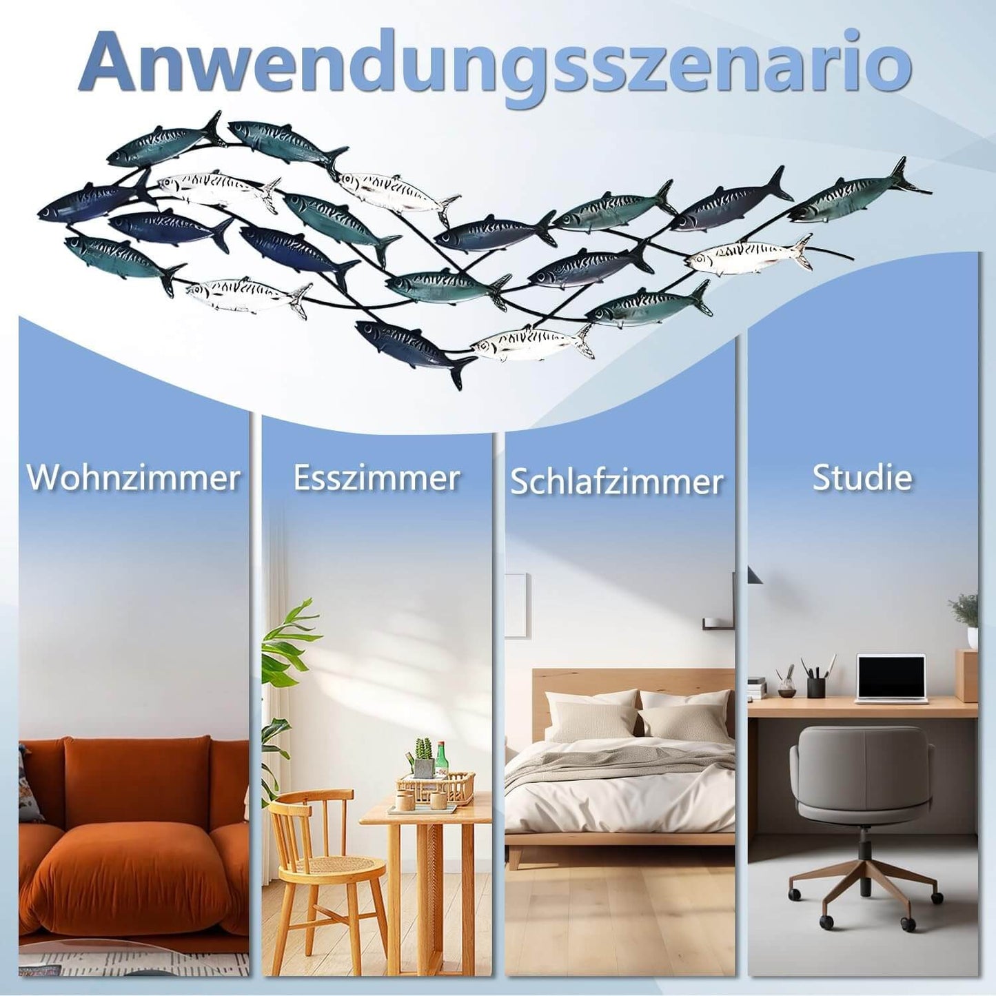 Fischschwarm-Metall-Wanddekoration