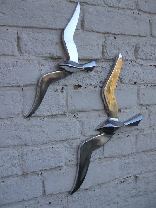 Wanddeko, 2 Möwen, Aluminium - poliert - 36 cm