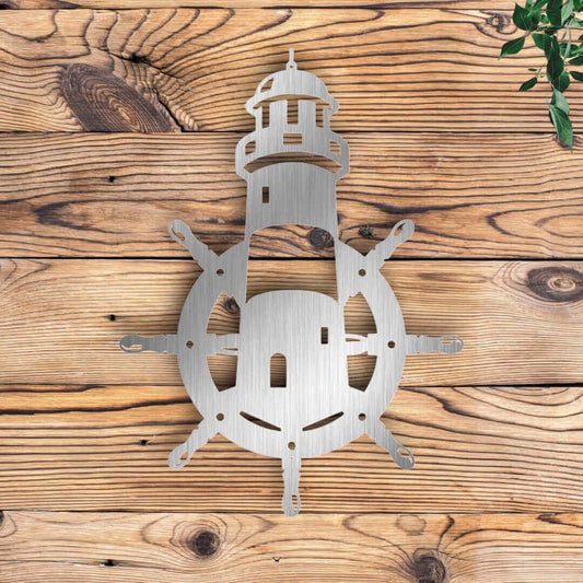 maritime wanddeko leuchtturm motiv mit steuerrad