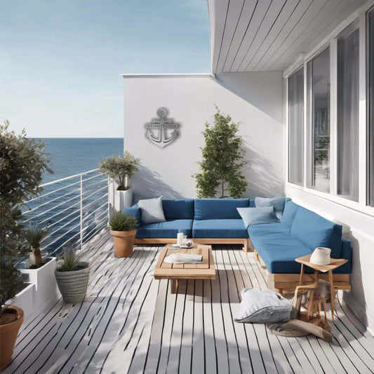 maritime Wanddeko auf Terrasse