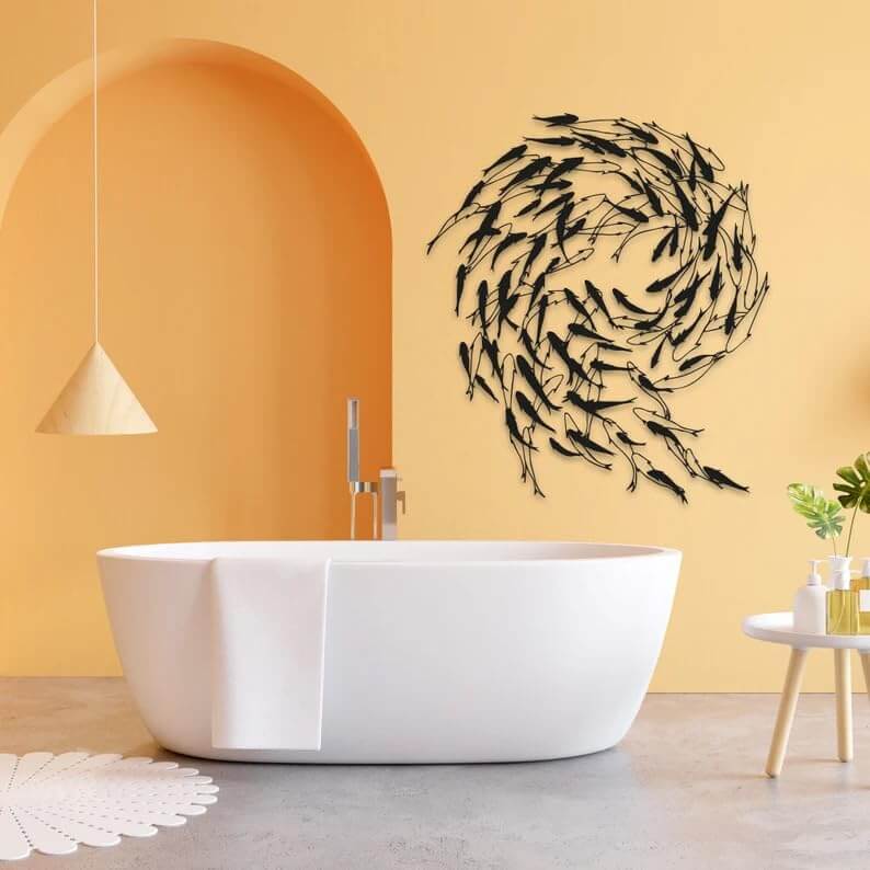 Metalldeko I Schwarze Fische Wand Skulptur Size: 60L x 52B cm