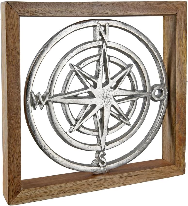 Kompass Wanddeko Metall Aluminium - 20 x 20cm