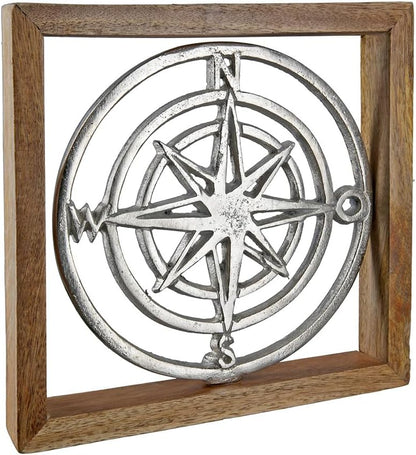 Kompass Wanddeko Metall Aluminium - 20 x 20cm