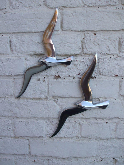 Wanddeko, 2 Möwen, Aluminium - poliert - 36 cm