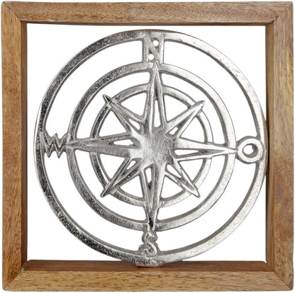Kompass Wanddeko Metall Aluminium - 20 x 20cm
