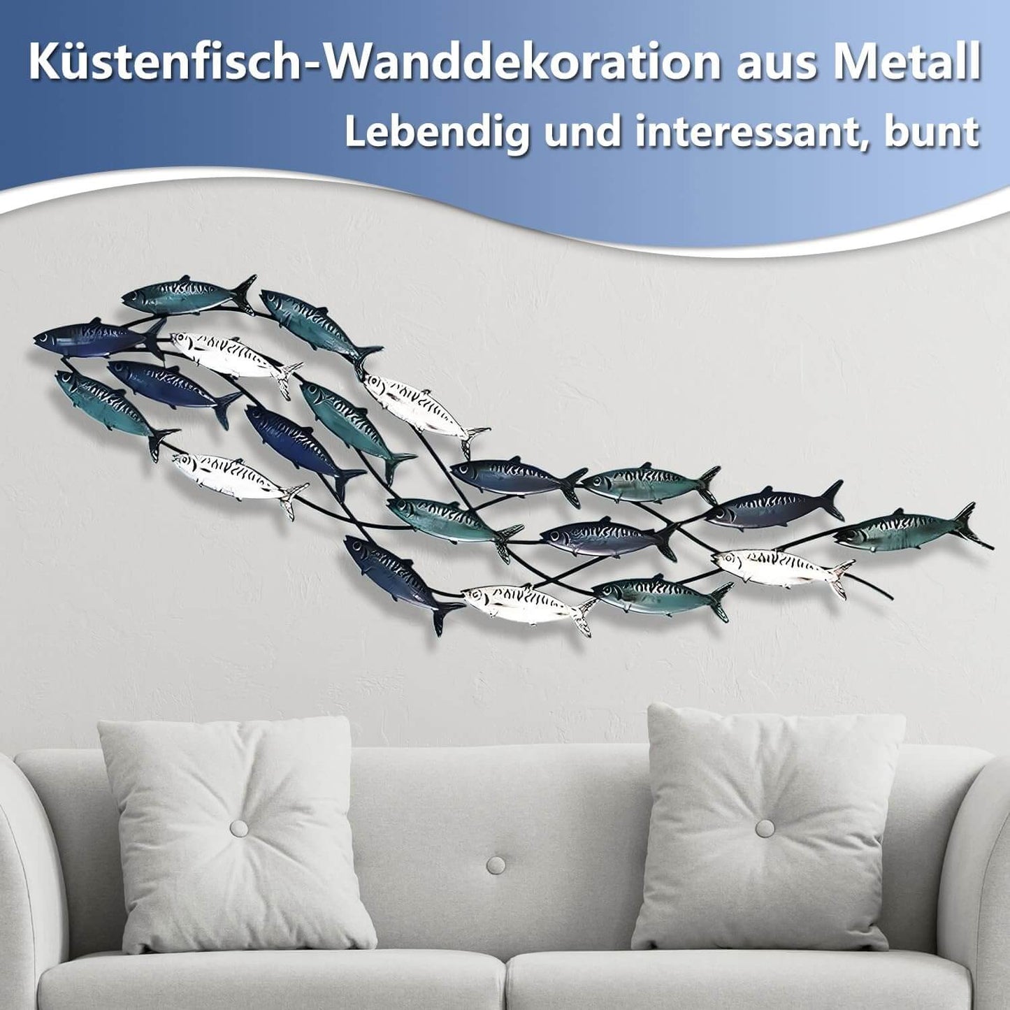 Fischschwarm-Metall-Wanddekoration