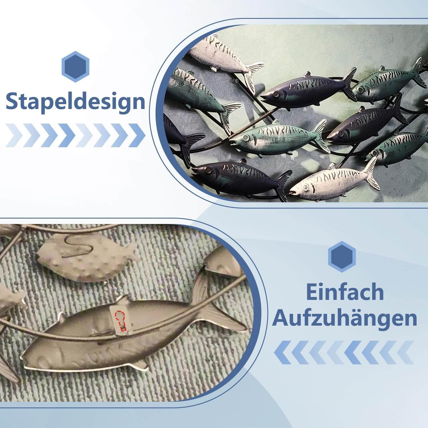 Fischschwarm-Metall-Wanddekoration