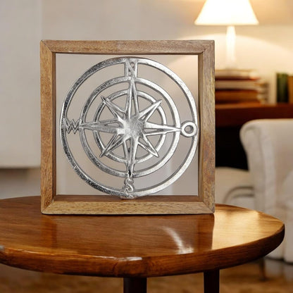 Kompass Wanddeko Metall Aluminium - 20 x 20cm