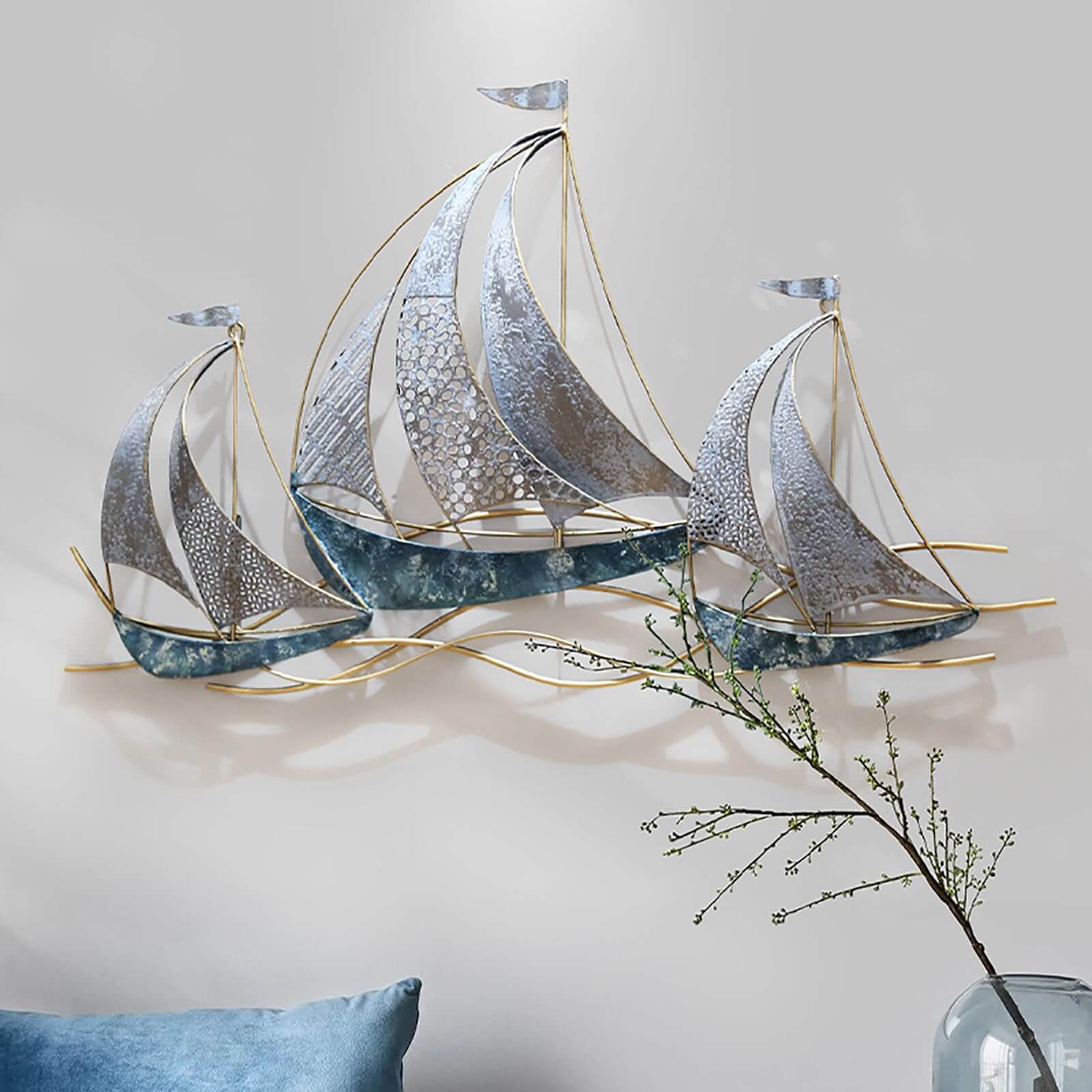 Metallschiff - Wandskulptur Dekor Size: 56L x 117B cm