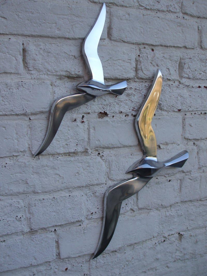 Wanddeko, 2 Möwen, Aluminium - poliert - 36 cm