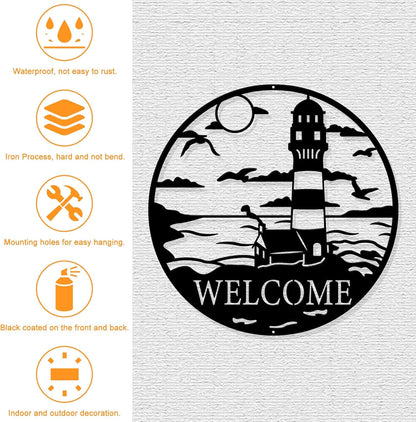 Leuchtturm Metall Wanddeko Schwarz Size: 30L x 29.5B cm