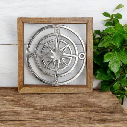 Kompass Wanddeko Metall Aluminium - 20 x 20cm