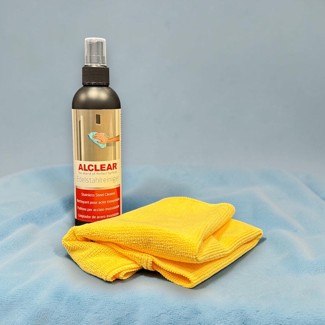 ALCLEAR Edelstahlreiniger Set mit Mikrofasertuch